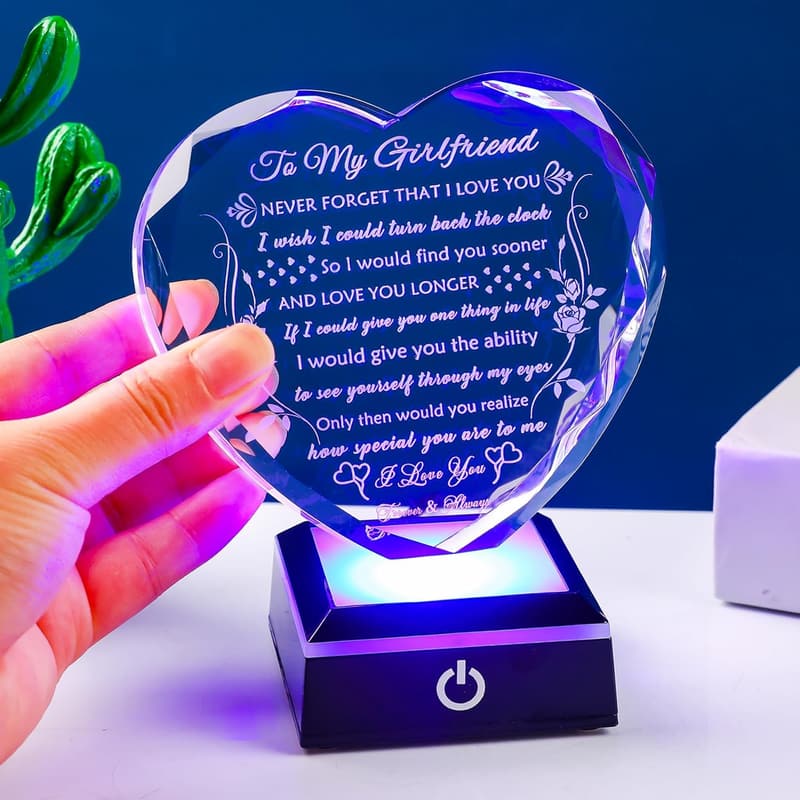 Anniversary Crystal Heart Keepsake with Colorful LED Base