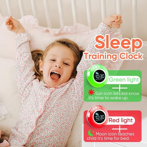 Kids Sleep Training Alarm Clock with Soothing Sounds and Night Light