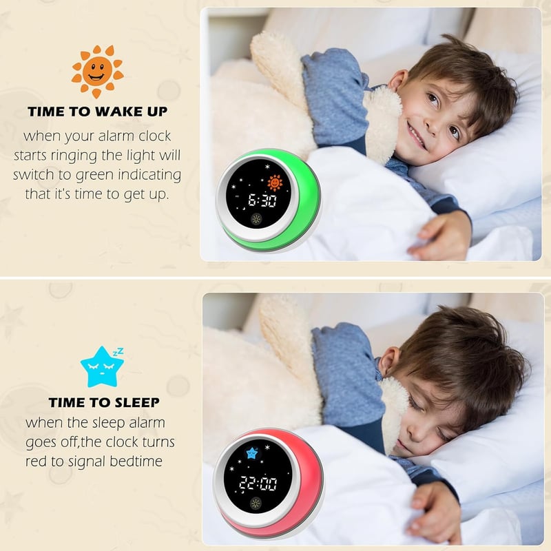 Kids Sleep Training Alarm Clock with Sound Machine & Night Light