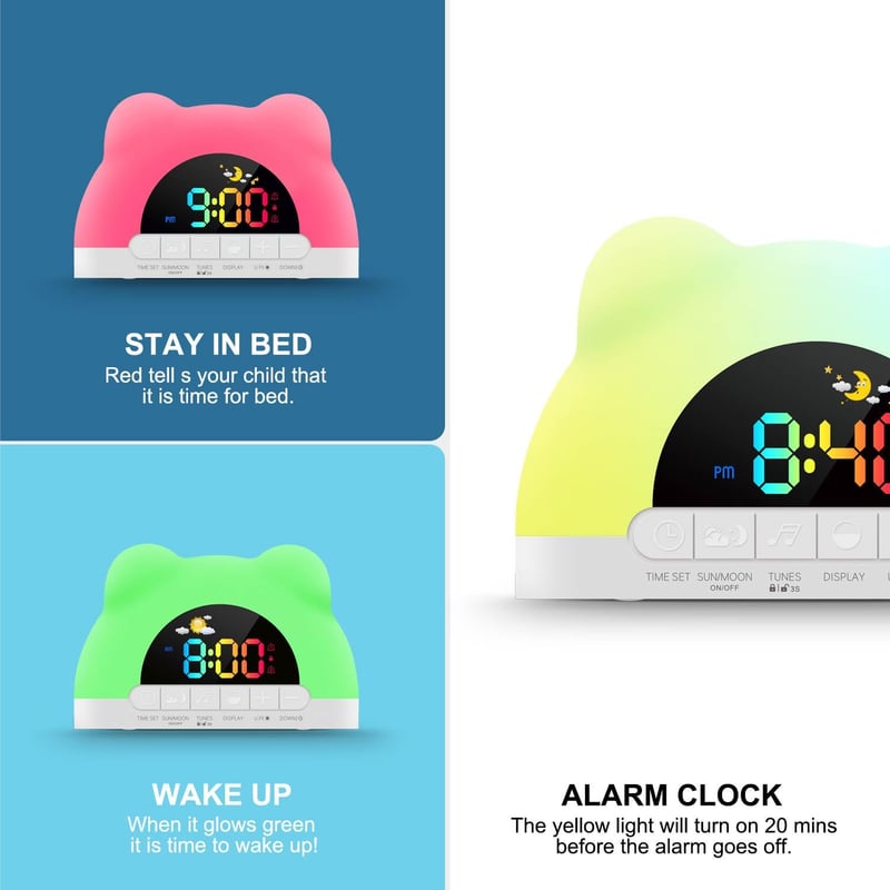 Children's Sleep Trainer Alarm Clock with Night Light & Dual Alarms