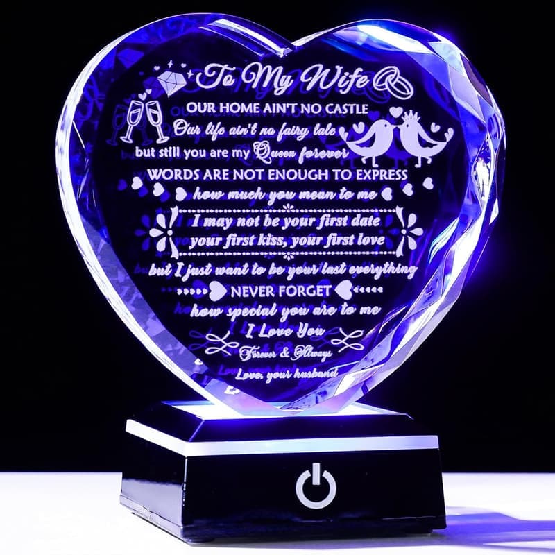 Anniversary Gift for Wife - Crystal Keepsake with LED Base