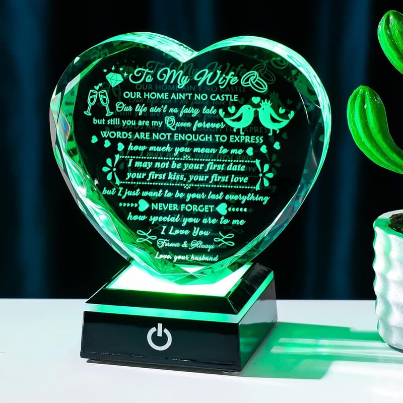 Anniversary Gift for Wife - Crystal Keepsake with LED Base