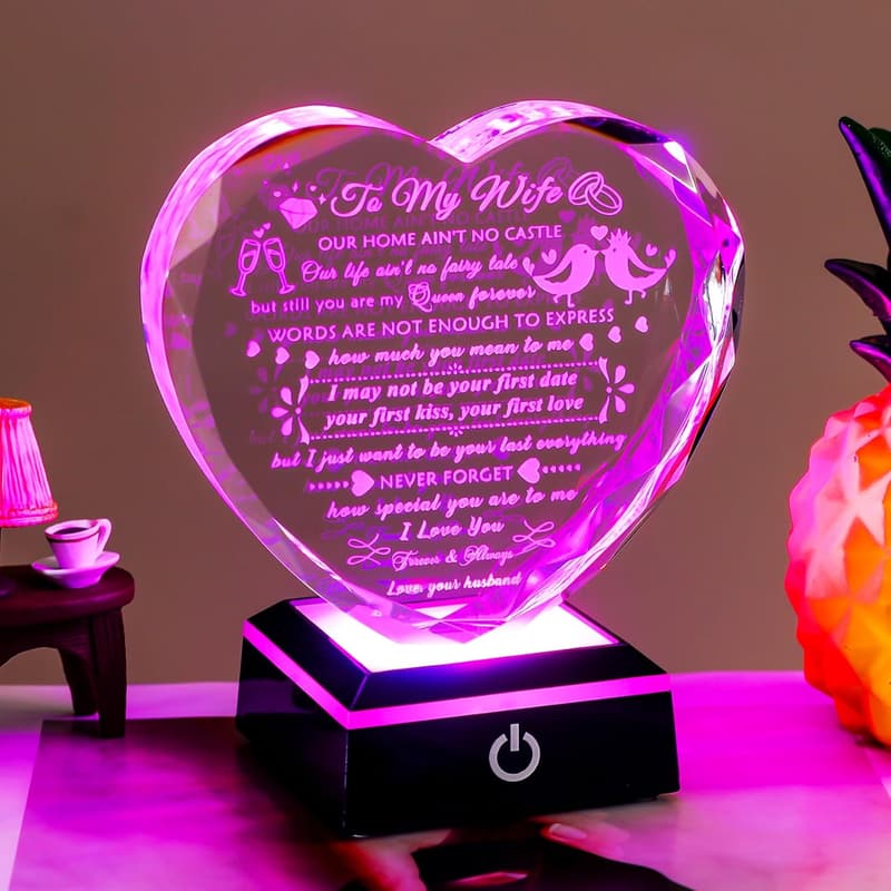 Anniversary Gift for Wife - Crystal Keepsake with LED Base