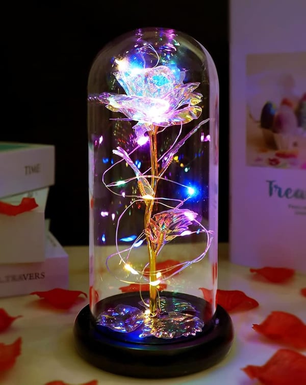 Colorful Galaxy Crystal Rose in Glass Dome for Mother's Day