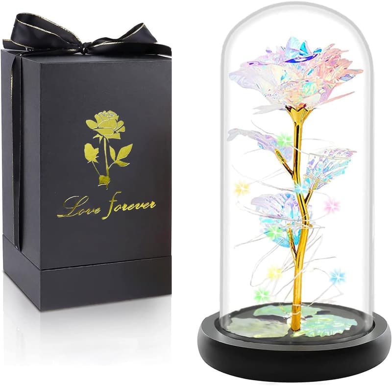 Colorful Galaxy Crystal Rose in Glass Dome for Mother's Day