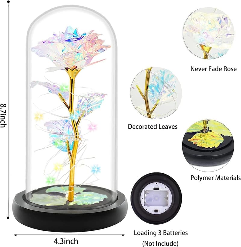 Colorful Galaxy Crystal Rose in Glass Dome for Mother's Day