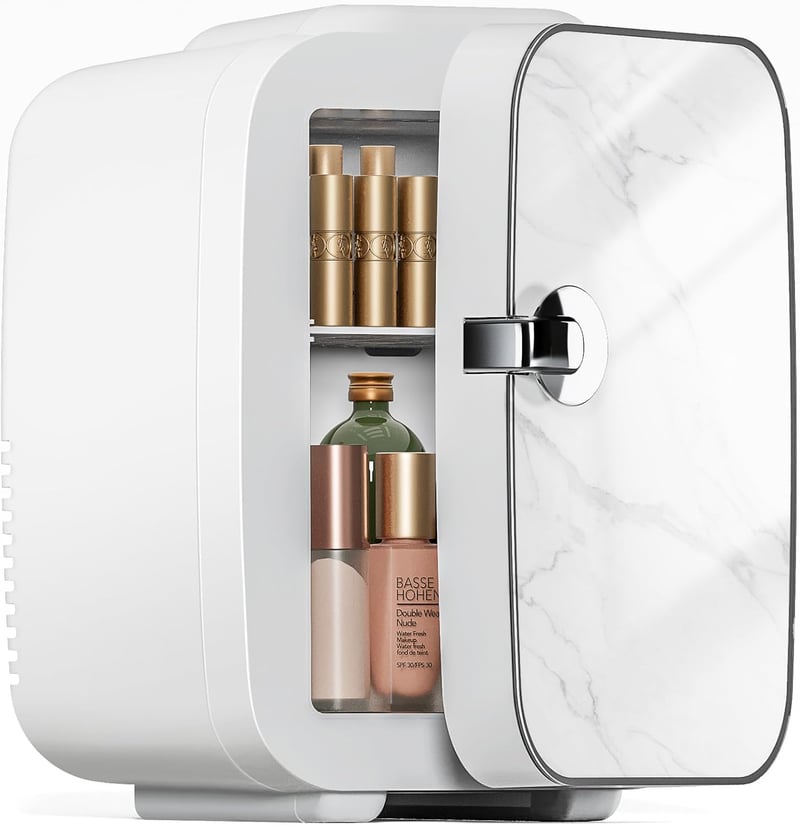 Compact 4L Mini Refrigerator for Skincare - Marble Ivory