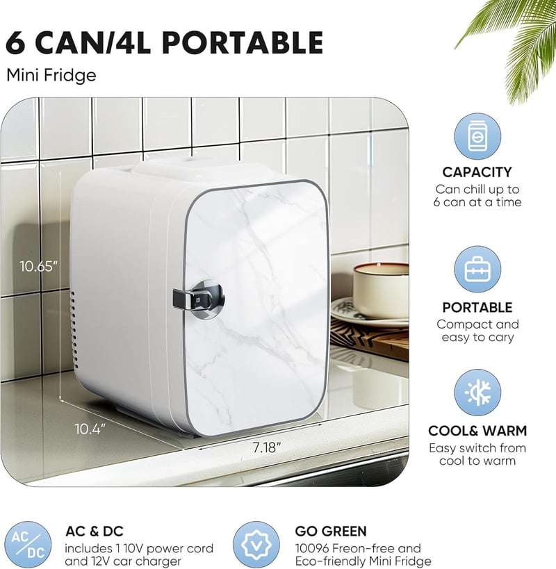 Compact 4L Mini Refrigerator for Skincare - Marble Ivory