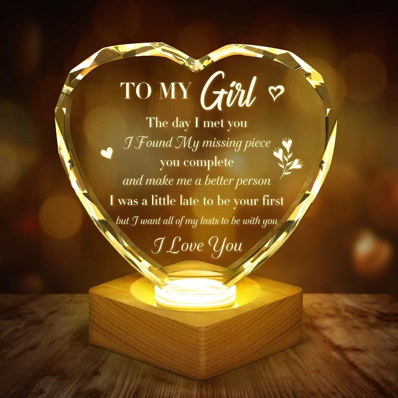 3D Illusion Lamp - Engraved Crystal Night Light for Girlfriend