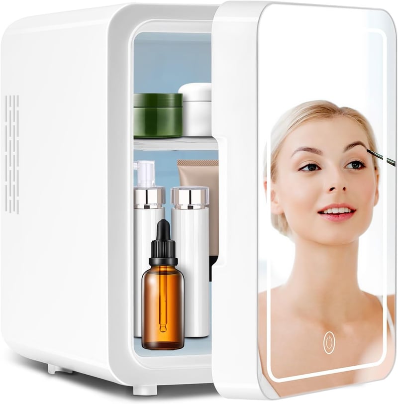 Portable Skincare Fridge with LED Mirror - 4L White