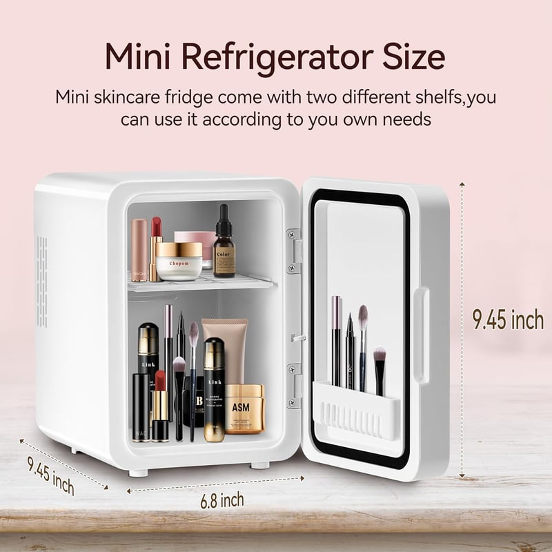 Portable Skincare Fridge with LED Mirror - 4L White