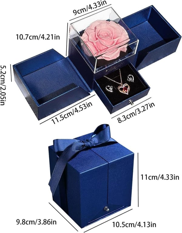 Preserved Pink Rose with Necklace & Earrings - Women's Gift