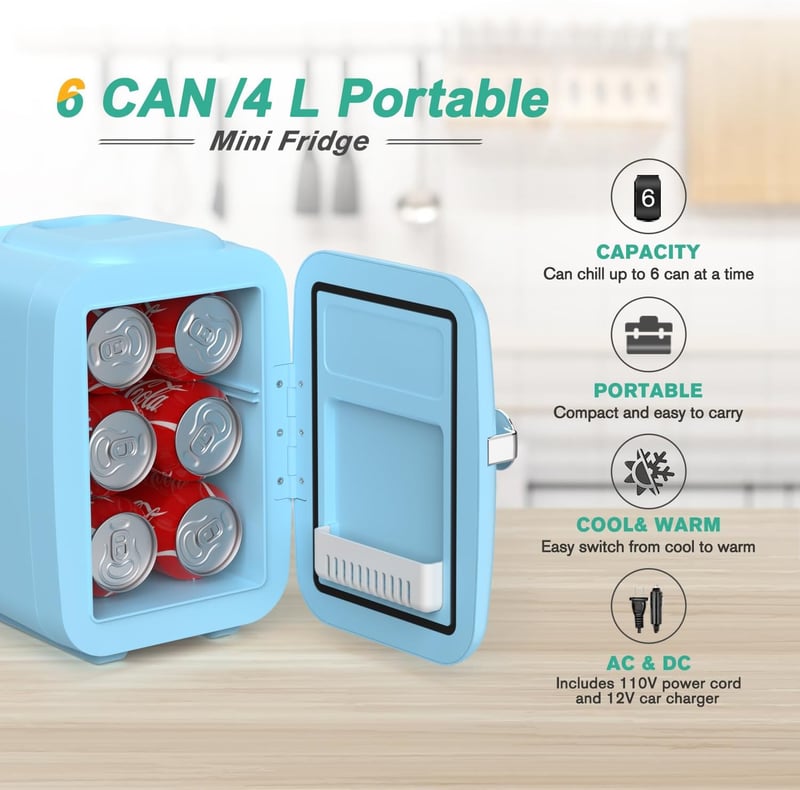 Portable 4L Mini Fridge for Skincare & Food – Blue
