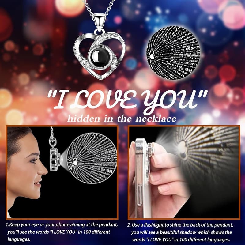 Eternal Red Rose with LED Light & 100 Languages Necklace for Mom