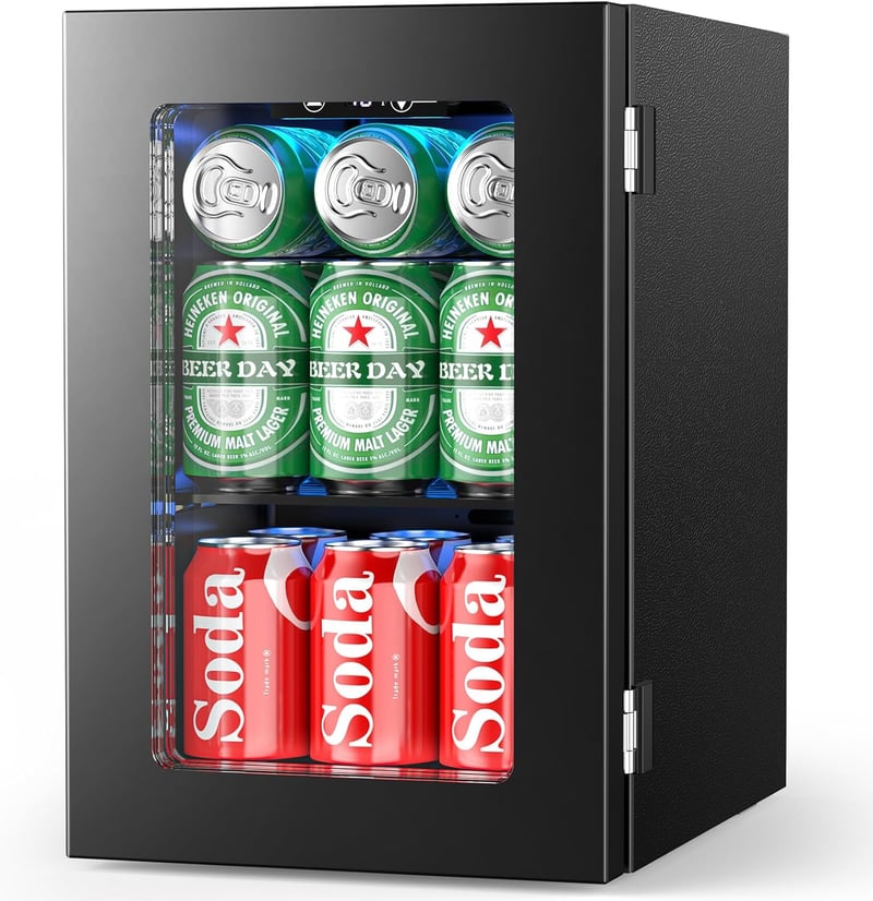 Mini Beverage Cooler Refrigerator for 24 Cans - Adjustable Temp, 黑色的