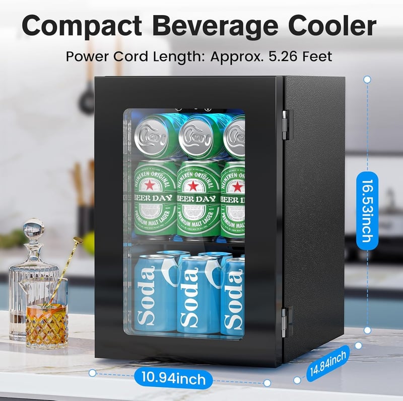 Mini Beverage Cooler Refrigerator for 24 Cans - Adjustable Temp, 黑色的