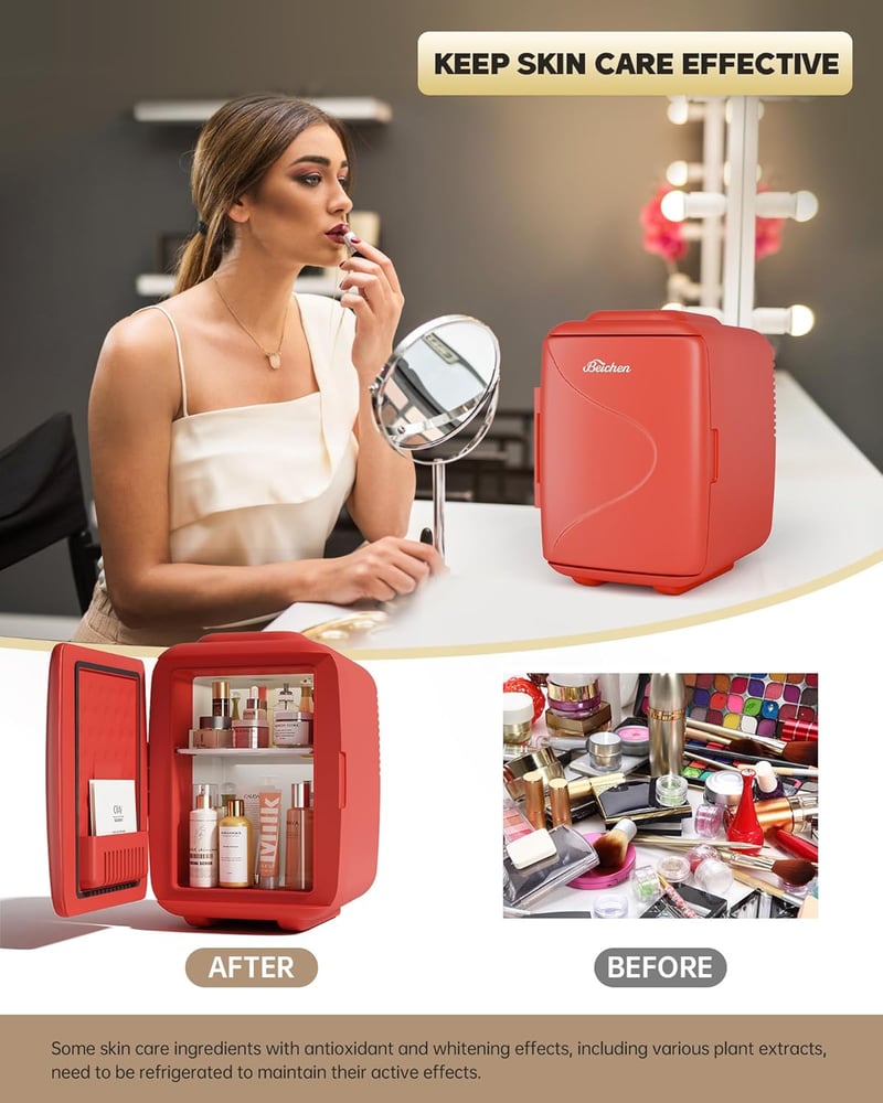 4L Mini Skincare Fridge - Rapid Cooling & Heating (Red)
