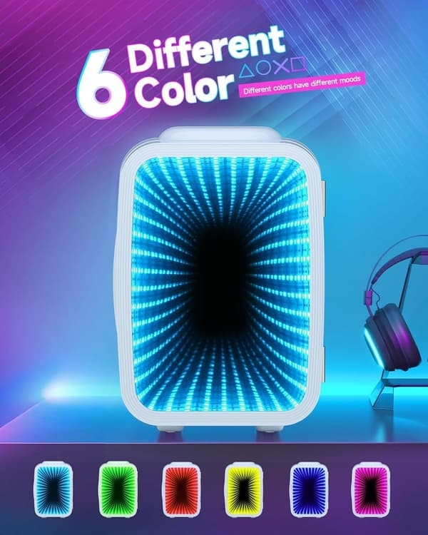 Portable 4L Mini Fridge with Dimmable LED Light for Gaming