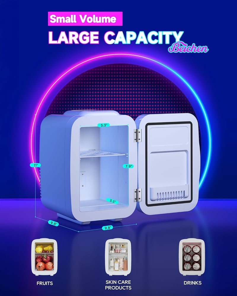 Portable 4L Mini Fridge with Dimmable LED Light for Gaming