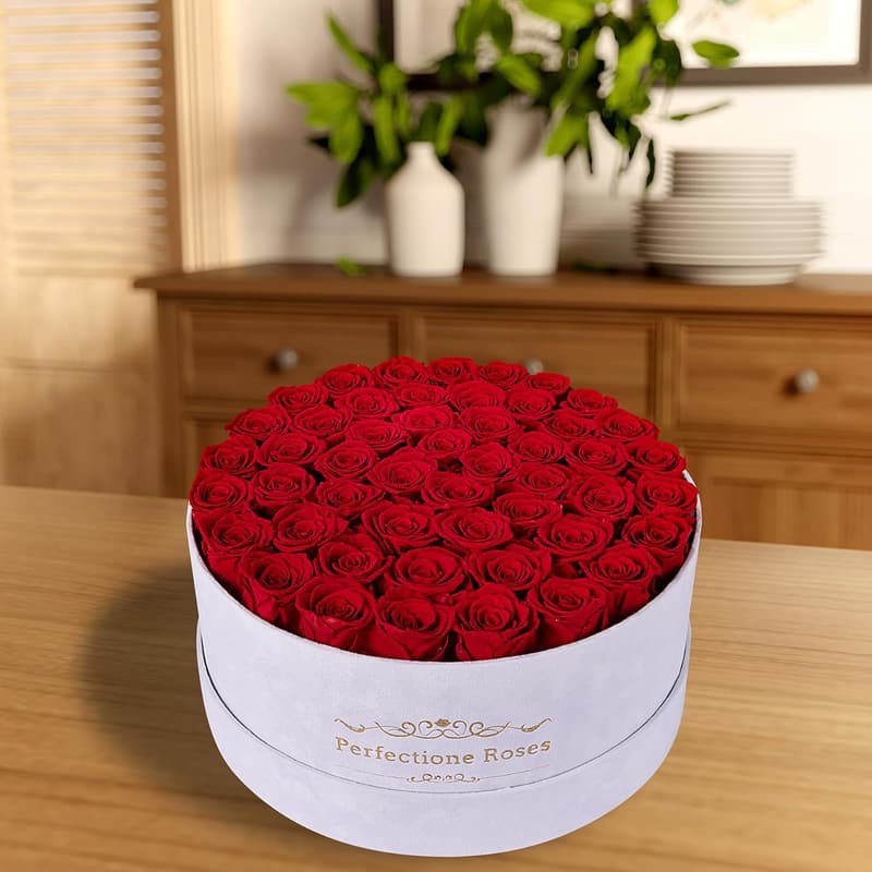 Preserved Red Roses in Velvet Box - Birthday Gift for Women