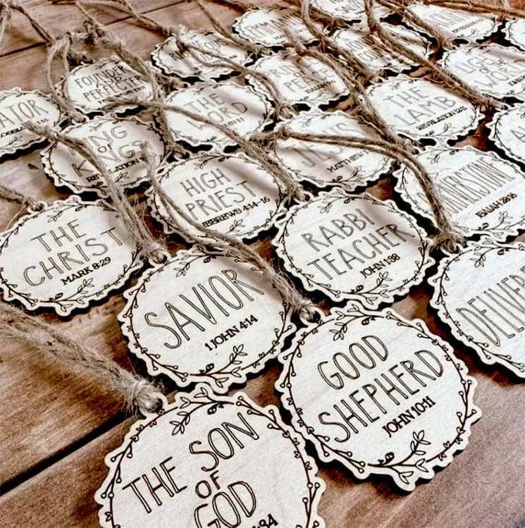 25 Pack Jesus Wooden Ornaments | Religious Christmas Decorations