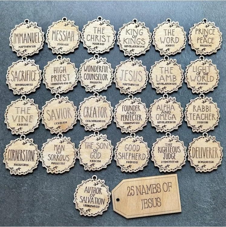 25 Pack Jesus Wooden Ornaments | Religious Christmas Decorations