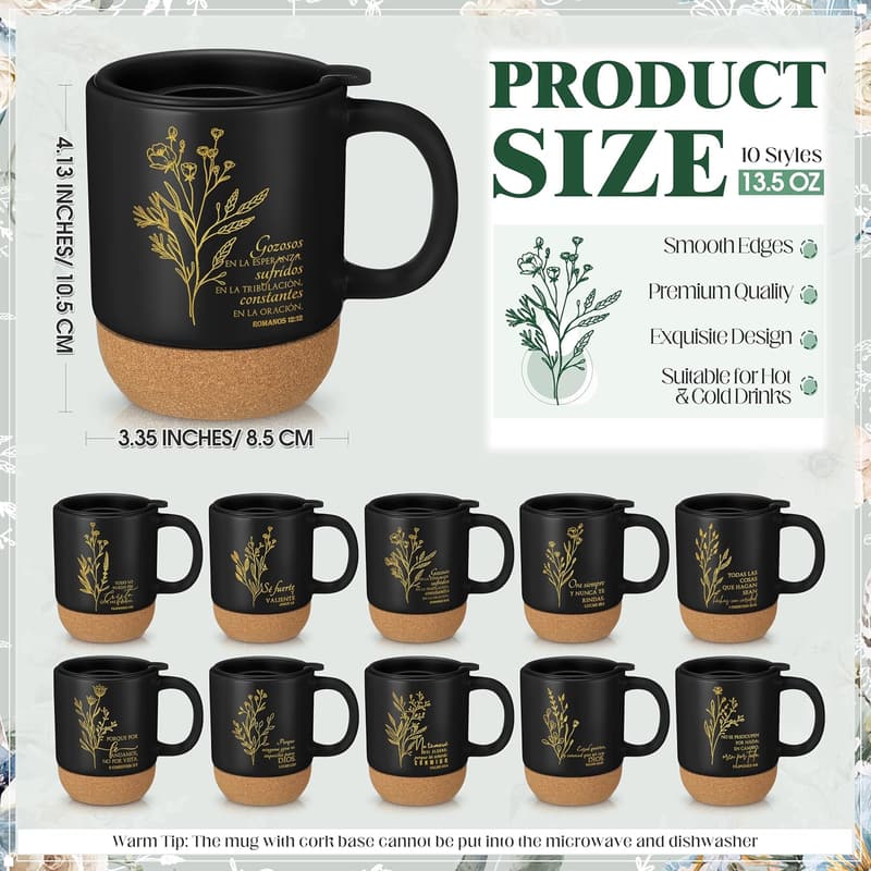 Father's Day Christian Coffee Mugs Set - 10 Ceramic Cups with Bible Verse (Spanish)