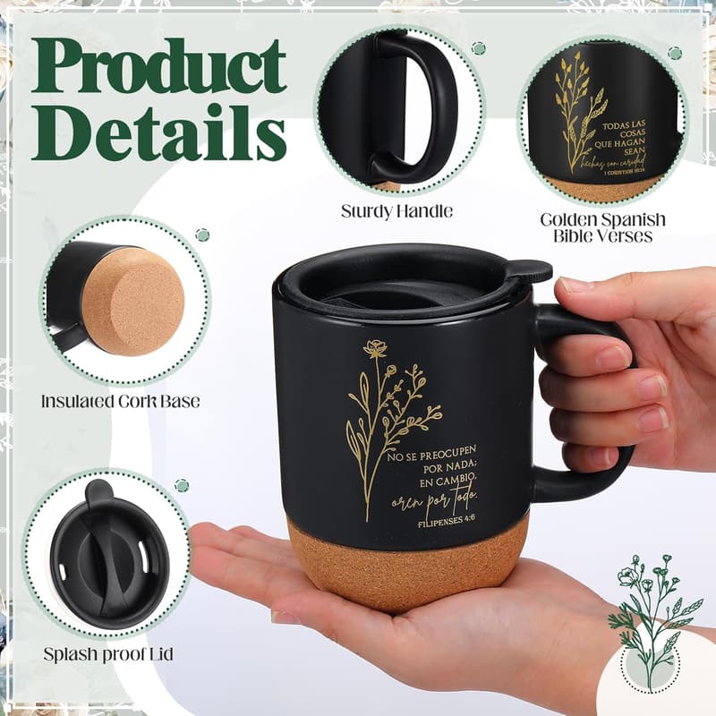 Father's Day Christian Coffee Mugs Set - 10 Ceramic Cups with Bible Verse (Spanish)
