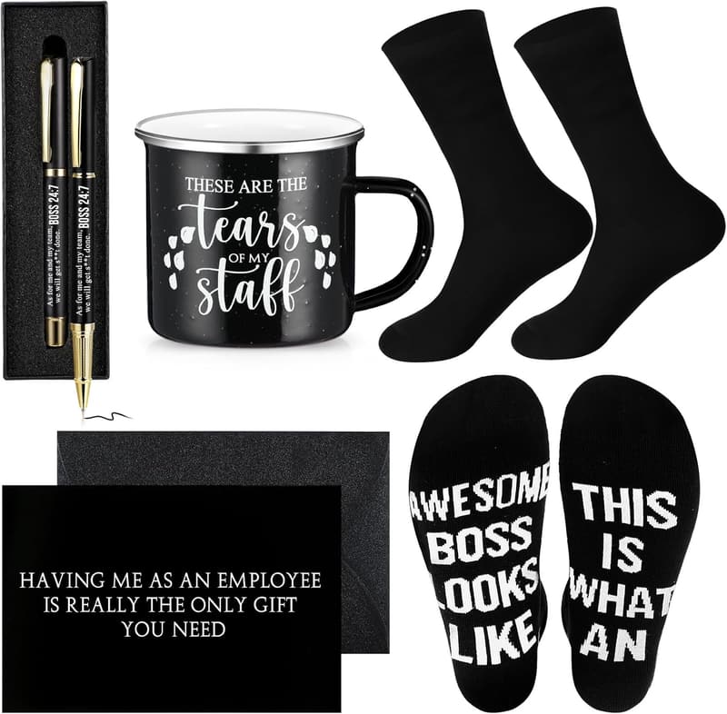 Boss's Day Gift Set: Enamel Mug, Socks & Pen for Men