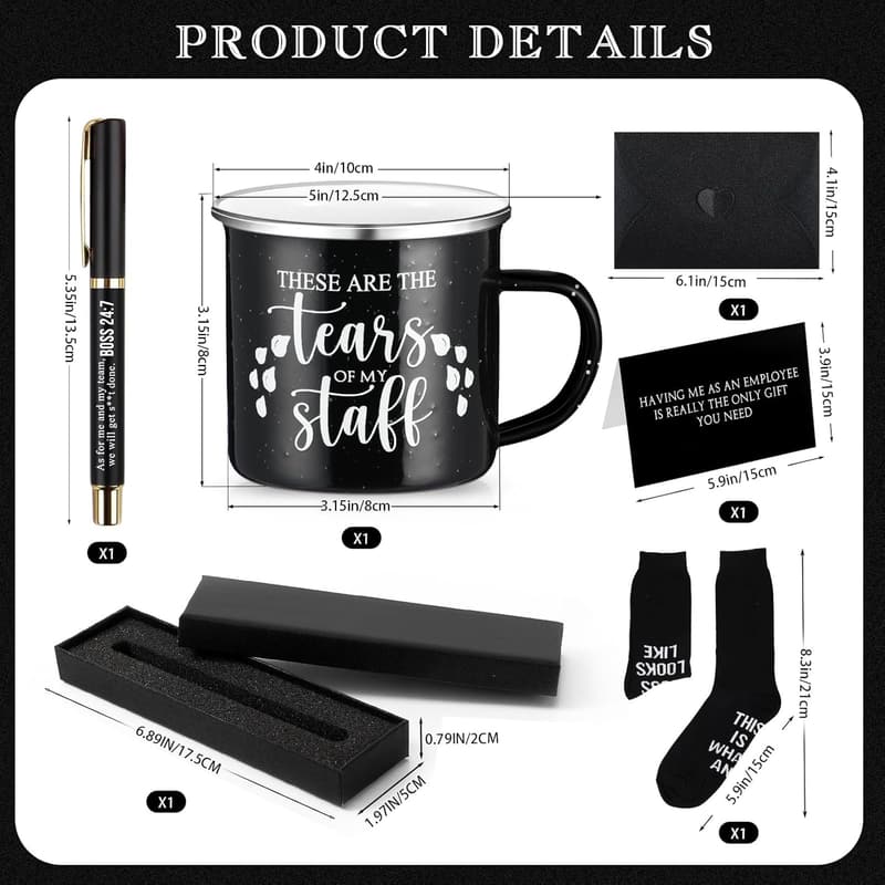 Boss's Day Gift Set: Enamel Mug, Socks & Pen for Men