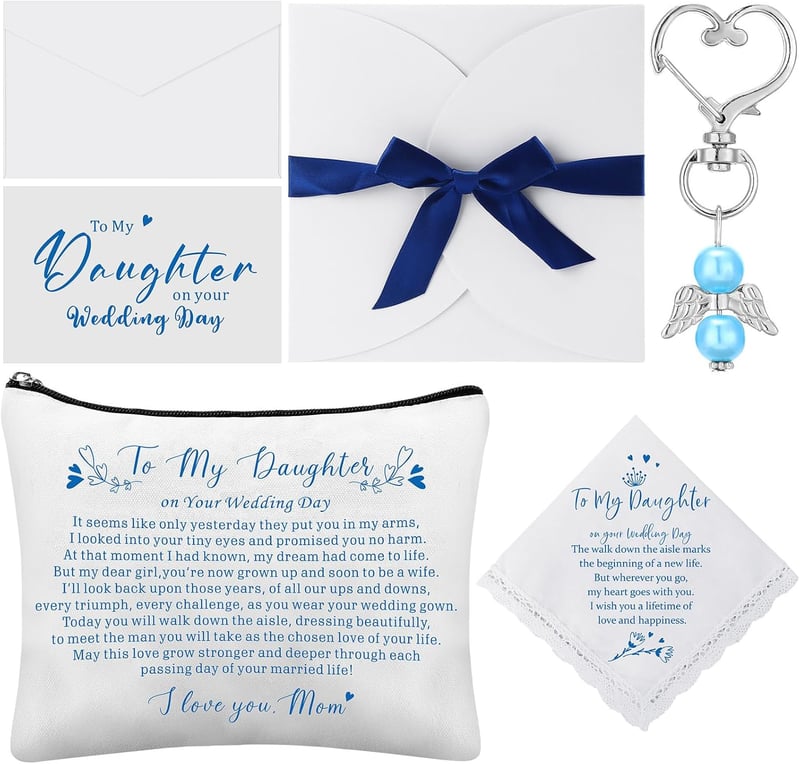 Wedding Gift Set for Daughter: Embroidered Handkerchief & Charms