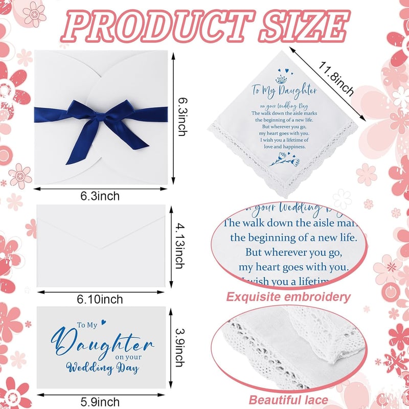 Wedding Gift Set for Daughter: Embroidered Handkerchief & Charms