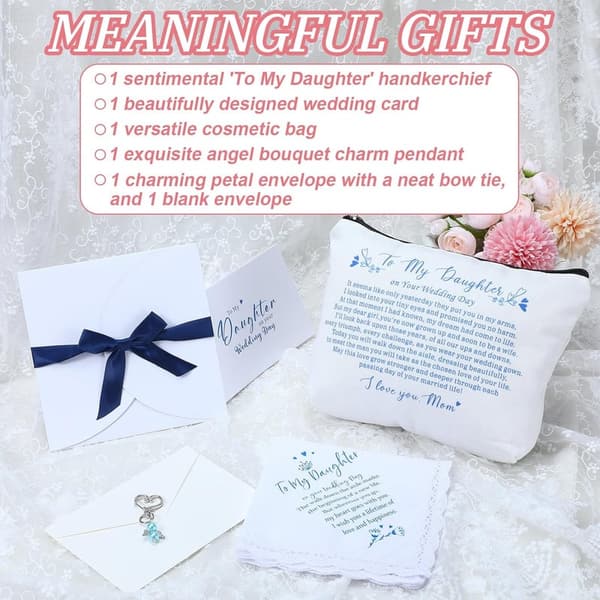 Wedding Gift Set for Daughter: Embroidered Handkerchief & Charms