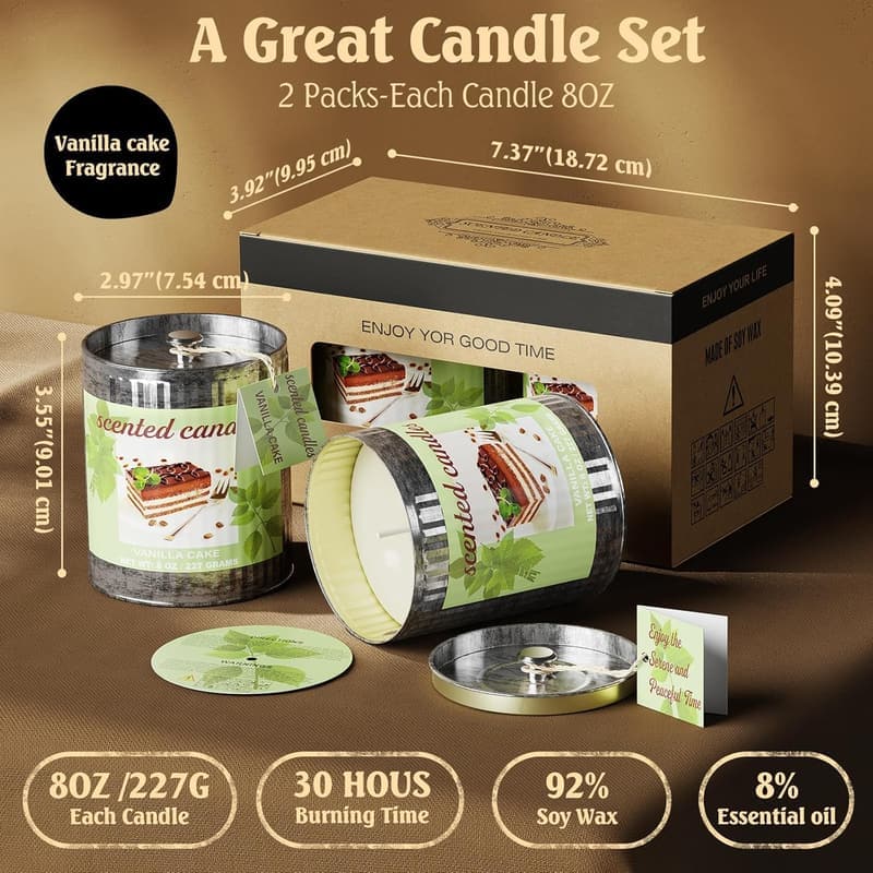 Aromatherapy Soy Candle Gift Set - 8 oz (2-Pack) for Relaxation