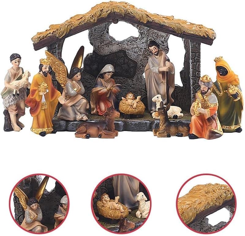Christmas Nativity Figurine Set – 12-Pc Handcrafted Resin Statues