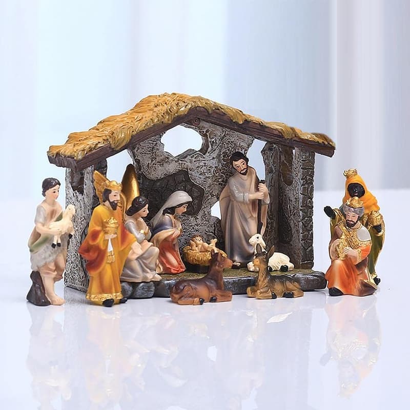 Christmas Nativity Figurine Set – 12-Pc Handcrafted Resin Statues