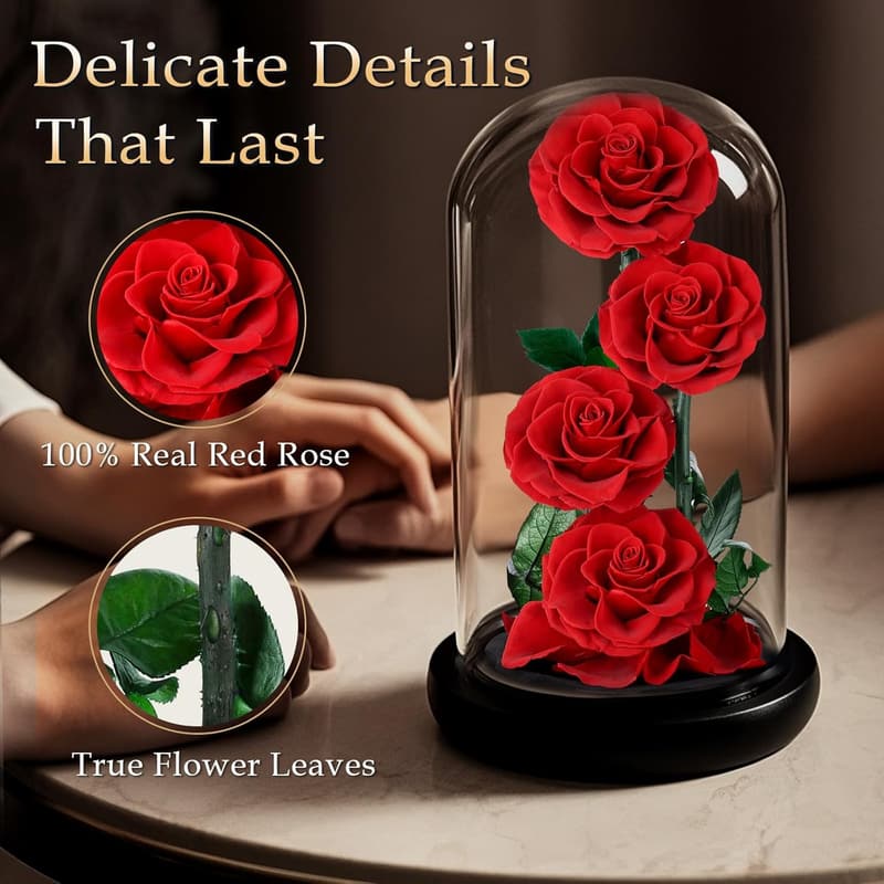 Forever Roses in Glass Dome - Lasts 5 Years, Gifts for Women