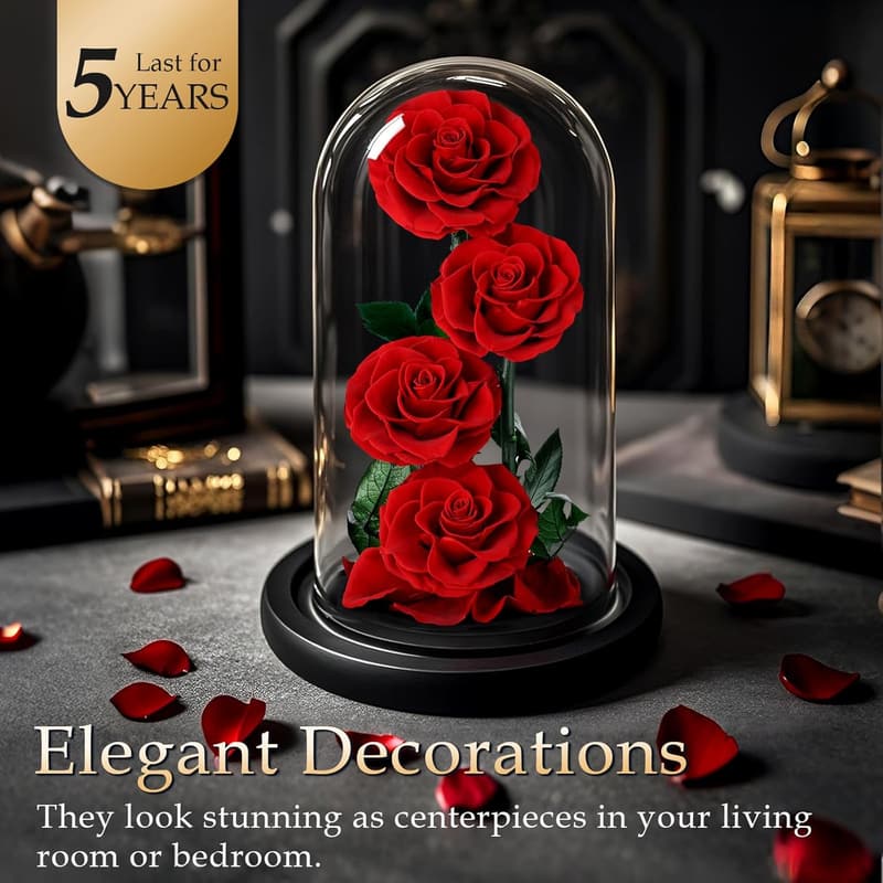 Forever Roses in Glass Dome - Lasts 5 Years, Gifts for Women