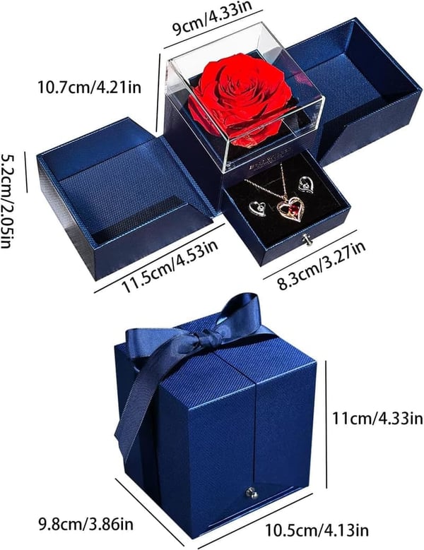 Eternal Red Rose with Necklace & Earrings - Gift for Women