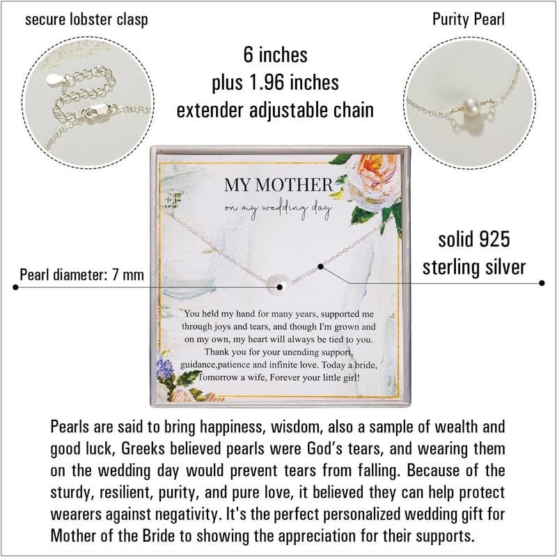 Mother of the Bride Gift: 925 Sterling Silver Pearl Necklace