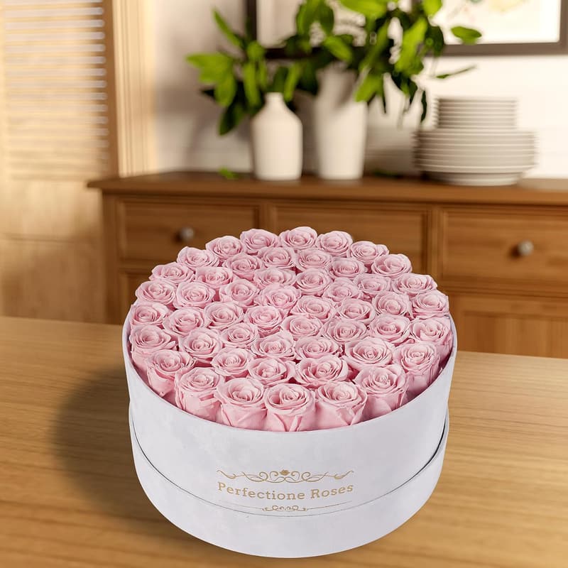 Pink Preserved Roses in Velvet Box for Women's Birthday Gifts