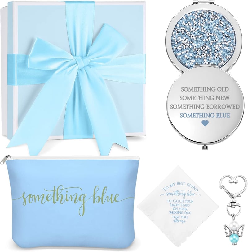 Bridal Gift Set: Embroidered Handkerchief, Charm & Cosmetic Bag
