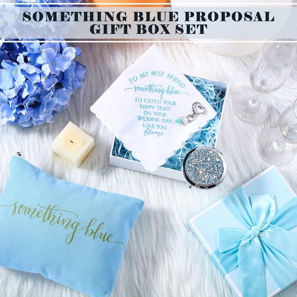 Bridal Gift Set: Embroidered Handkerchief, Charm & Cosmetic Bag
