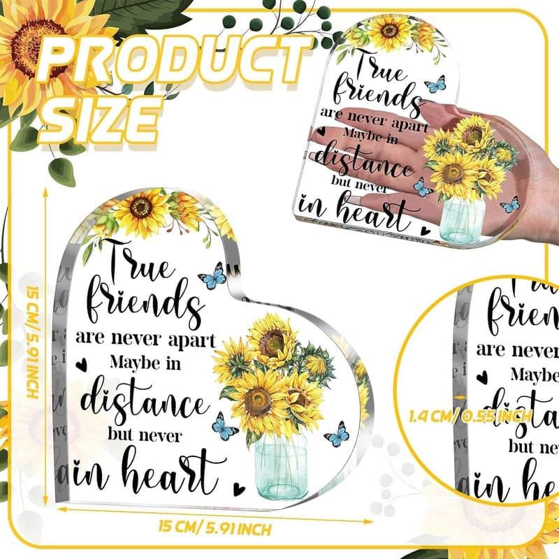 Sunflower Acrylic Heart Plaque for Friendship Gifts