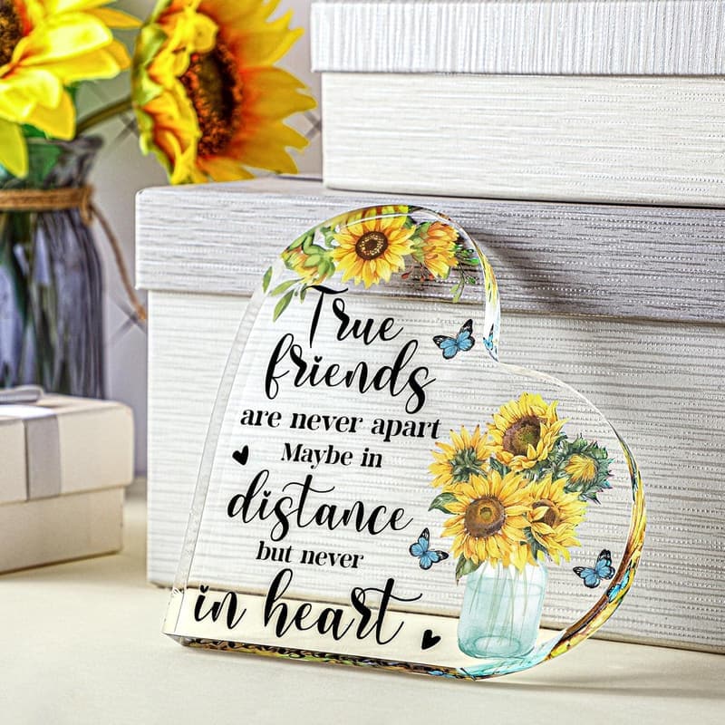 Sunflower Acrylic Heart Plaque for Friendship Gifts