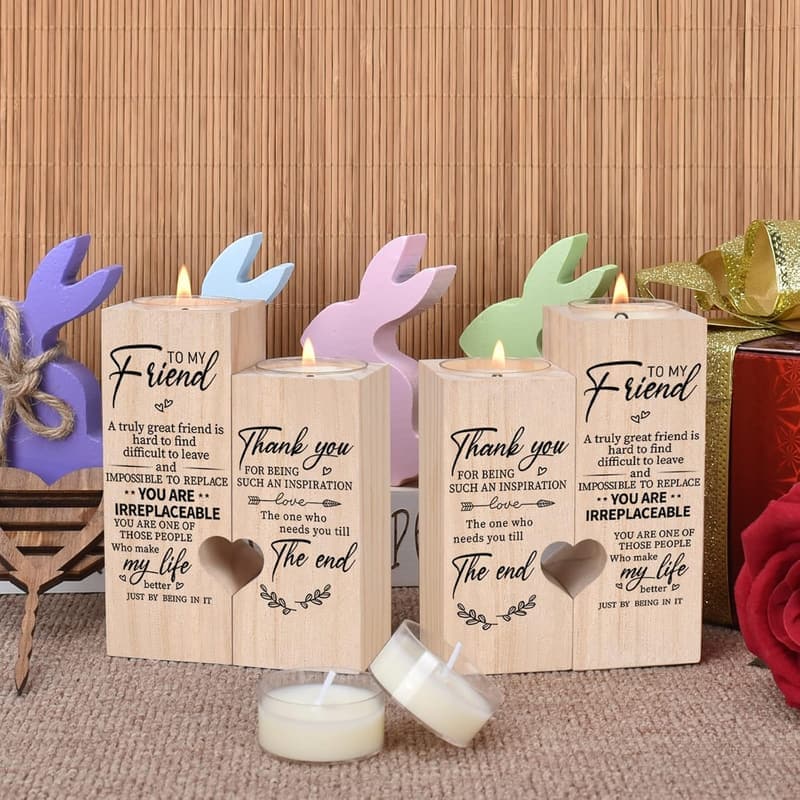 Personalized Wooden Candle Holders - Friendship Gift for Women
