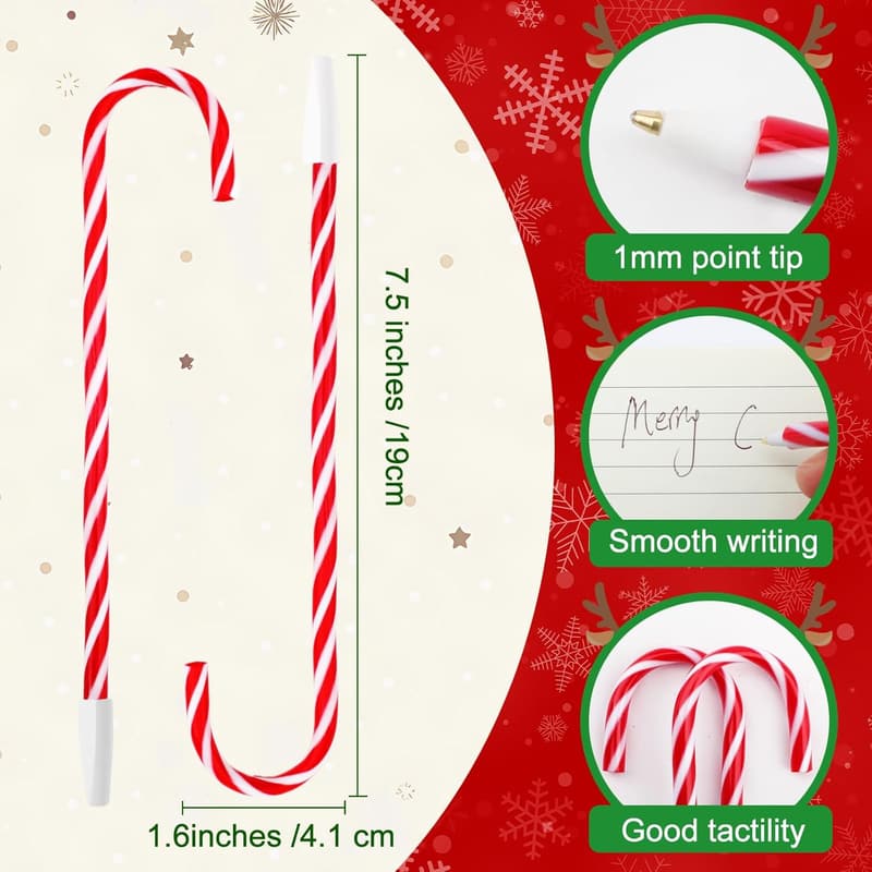 Christmas Candy Cane Pens - 48 Pack, Red & White Stripes