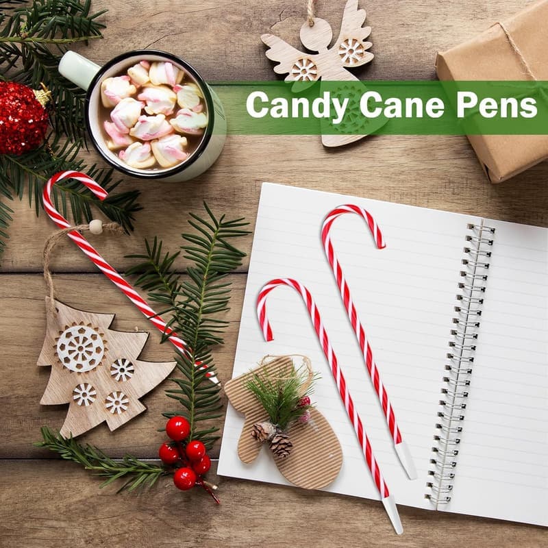 Christmas Candy Cane Pens - 48 Pack, Red & White Stripes