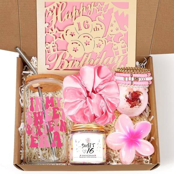 16th Birthday Gifts Box for Girls with 16oz Glass Cup