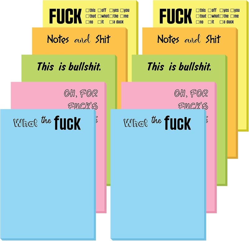 Funny Sticky Notes Set - 10 Pcs for Office Gifts (Multicolor)